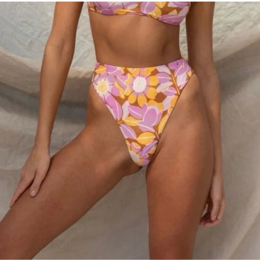 Stone Fox‎ Swim Sumatra Bikini Bottom Retro Pop Floral Cheeky High Rise Size XS